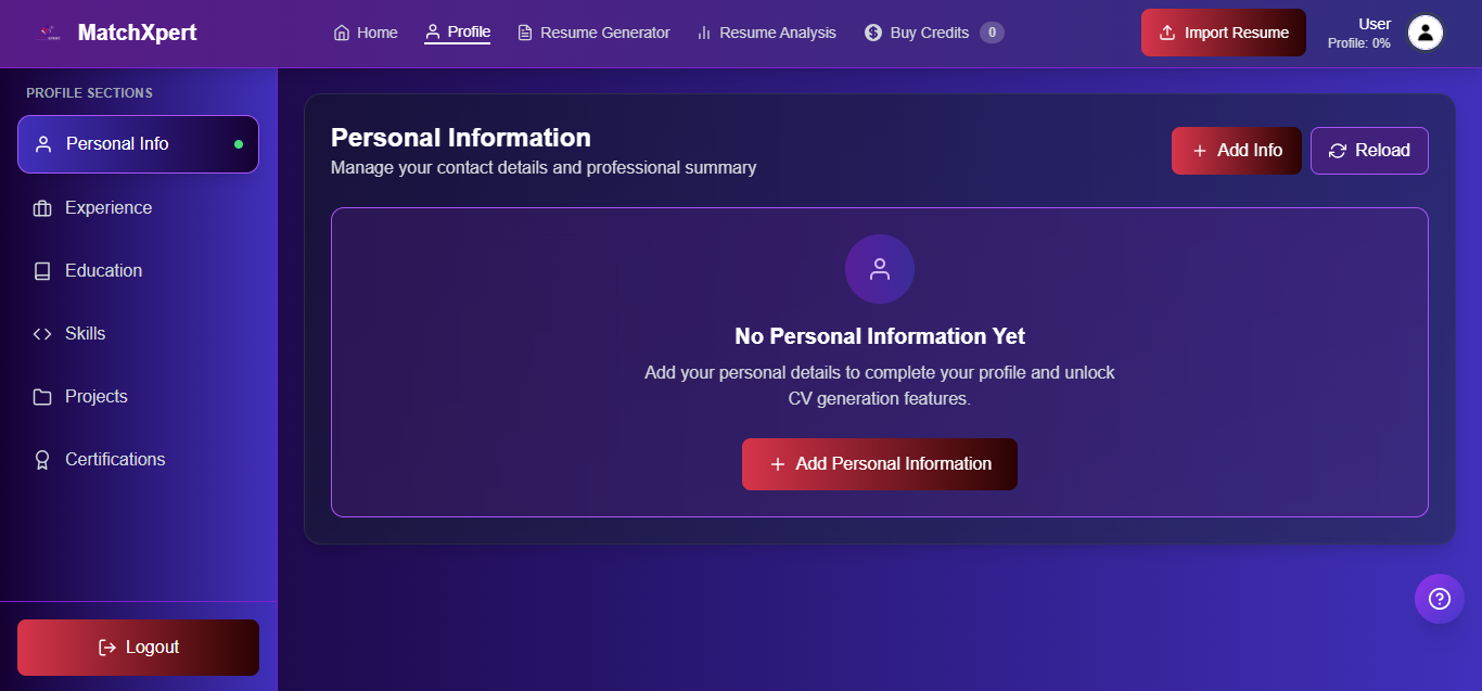MatchXpert platform dashboard preview